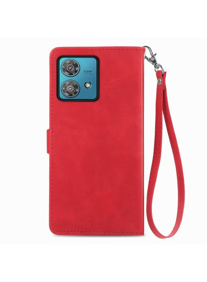 اس-توب جراب لهاتف موتورولا موتو إيدج 40 نيو، جراب هاتف جلدي بسحاب منقوش عليه زهور - Image 3