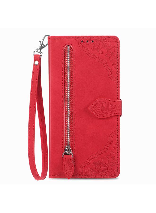 اس-توب جراب لهاتف موتورولا موتو إيدج 40 نيو، جراب هاتف جلدي بسحاب منقوش عليه زهور - Image 2