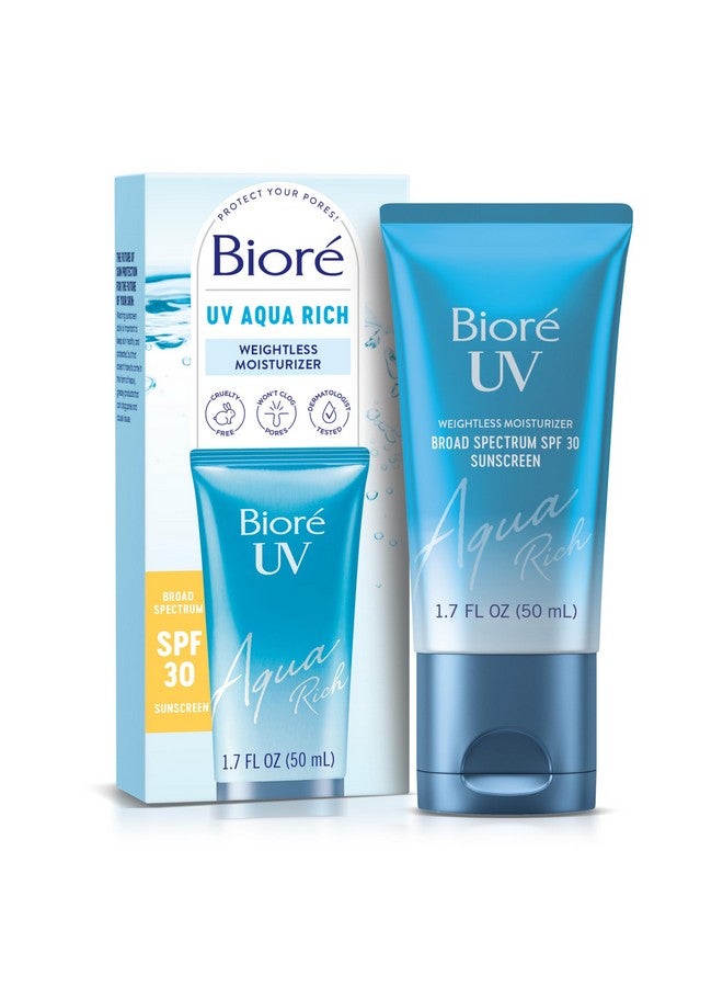 بيوريه Biore Uv Aqua Rich Spf 30 Pa+++ واقي شمسي ياباني يومي مرطب للوجه للبشرة الحساسة، خالي من الزيوت، حمض الهيالورونيك، نباتي أوكسيبنزون وأوكتينوكسات، تم اختباره من قبل أطباء الجلدية، 1.7 أونصة - Image 1
