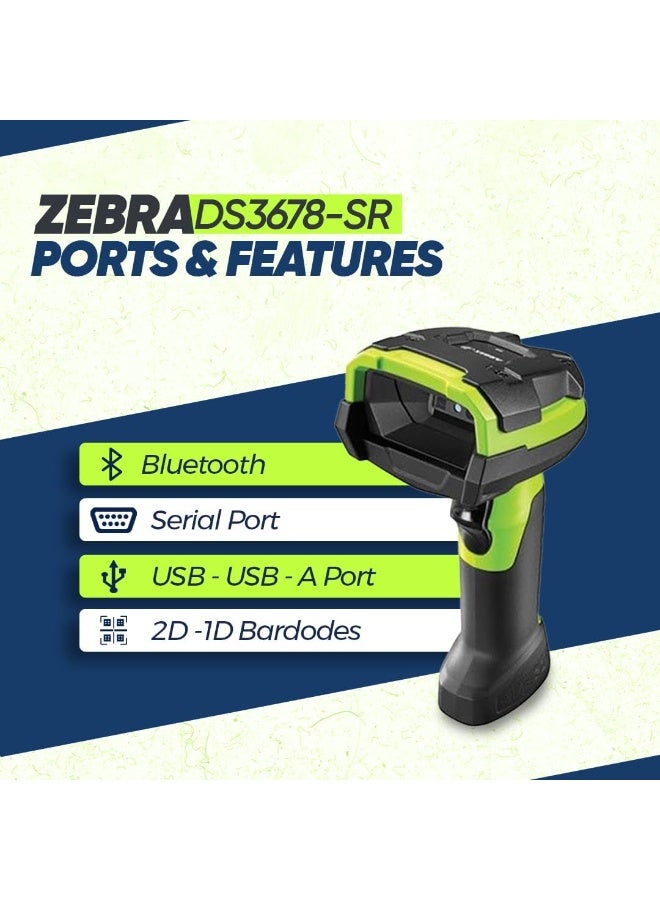 Zebra DS3678-SR Ultra-Rugged Wireless Barcode Scanner Kit | Bluetooth 4.0 | USB, RS232, Cradle & Power Adapter | IP65 Cradle | Freezer-Ready Design – Industrial Grade - Image 3