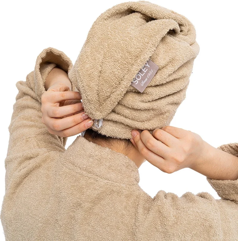 سولي | Maida | Extra Soft 100% Cotton Hair Cap & Women's Bathrobe Set