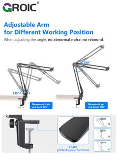 GROIC حامل كمبيوتر لوحي للسرير، حامل سرير لوحي قابل للتعديل والطي مع دوران 360 درجة لأجهزة iPad pro وiPad وiPhone وSamsung Galaxy وجميع الأجهزة مقاس 4.7-12.9 بوصة  - Image 4