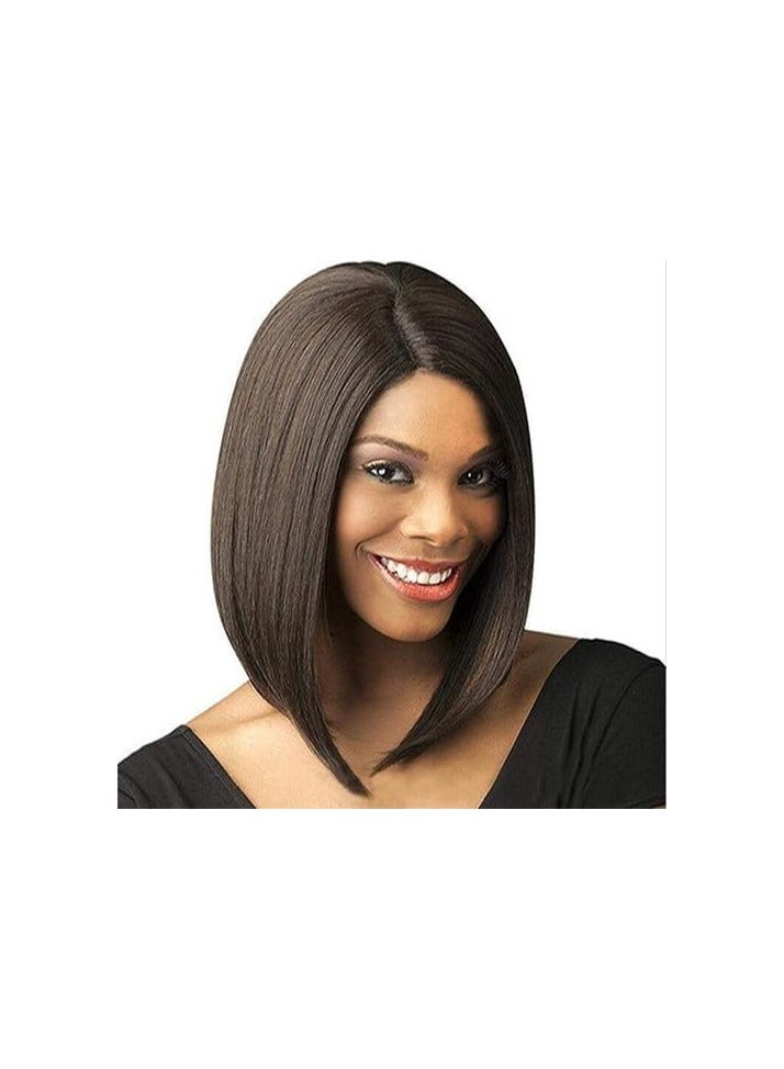باروكة شعر صناعي  قصير مستقيم بلون بني شعر حراري فايبر قابل للغسيل والمكواه