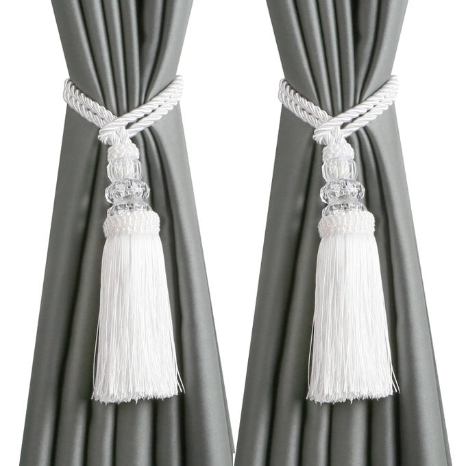 CURTAIN TIEBACKS WITH TASSEL OUTDOOR ELEGANT DECORATIVE CURTAIN HOLDBACKMODERN ROPE WINDOW CURTAIN TIES BACKS FOR DRAPERIES WITH HOOKS 2 PACK 2 WHITE