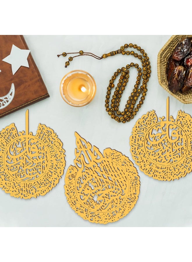 Beauenty 3 Pieces Islamic Wall Decor Muslim Gift Wall Decor Islamic Wall Art for Living Room Calligraphy Wall Indoor Decor Wooden Islamic Wall Art Decor for Home Bedroom Decor (Gold) - Image 5