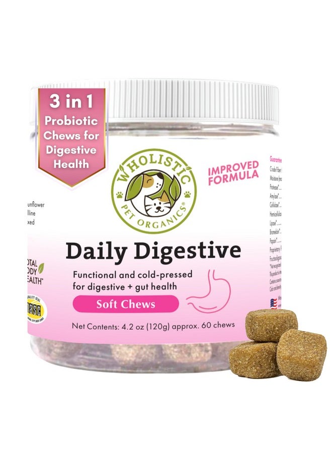 Wholistic Pet Organics : Probiotic Chews For Dogs Digestive Health  60 Count  Dog Probiotics And Digestive Enzymes  Support Gut Health Immune Supplement Prevents Dog Digestive Problems  - Image 1