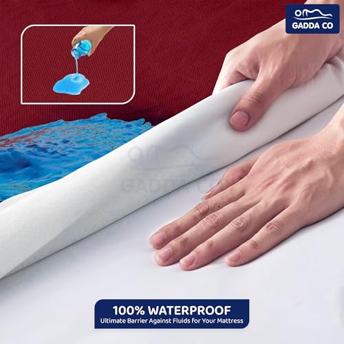 GADDA CO 100% Waterproof Premium Cotton Feel Mattress Protector Twin Bed 72x48 Inch|Ultra Soft Breathable & Hypoallergenic Fitted Bed Protector Terry Cover(6x4 feet, Fits Upto 10 Inches, Maroon) - Image 5