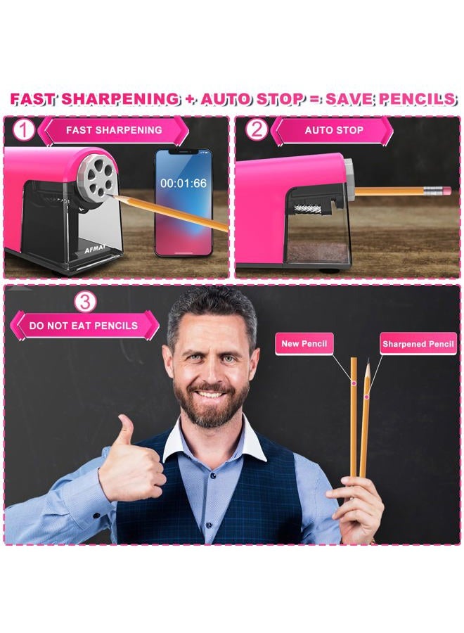 AFMAT Heavy Duty Electric Pencil Sharpener, 6 Holes, Auto Stop Pencil Sharpener for School, Classroom for 6-11mm Pencils, 7000 Sharpening Times, Pink - Image 3