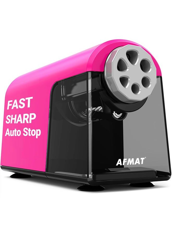 AFMAT Heavy Duty Electric Pencil Sharpener, 6 Holes, Auto Stop Pencil Sharpener for School, Classroom for 6-11mm Pencils, 7000 Sharpening Times, Pink - Image 1