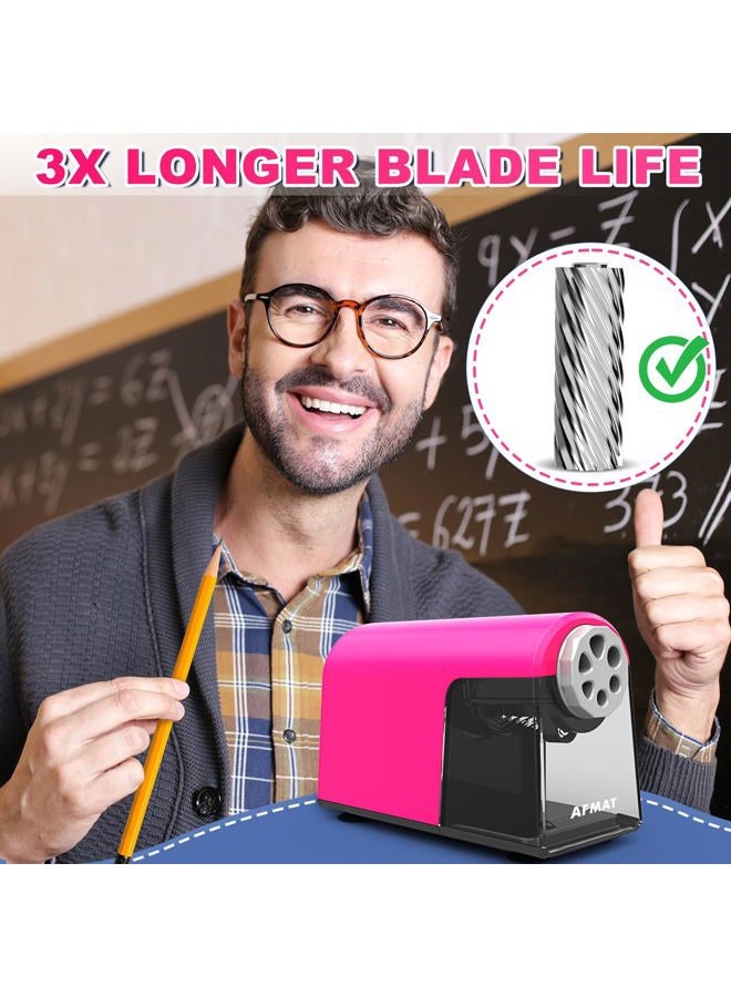 AFMAT Heavy Duty Electric Pencil Sharpener, 6 Holes, Auto Stop Pencil Sharpener for School, Classroom for 6-11mm Pencils, 7000 Sharpening Times, Pink - Image 4