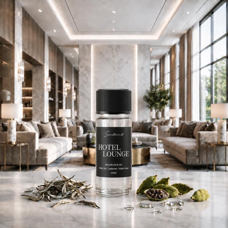 Scentiment Hotel Lounge Diffuser Oil - Premium Hotel Scent with Notes of White Tea, Cardamom & Marine Notes Home Scent, Hotel Fragrance Oil Diffuser Refill - 0.68 fl oz (20 mL) - Image 1