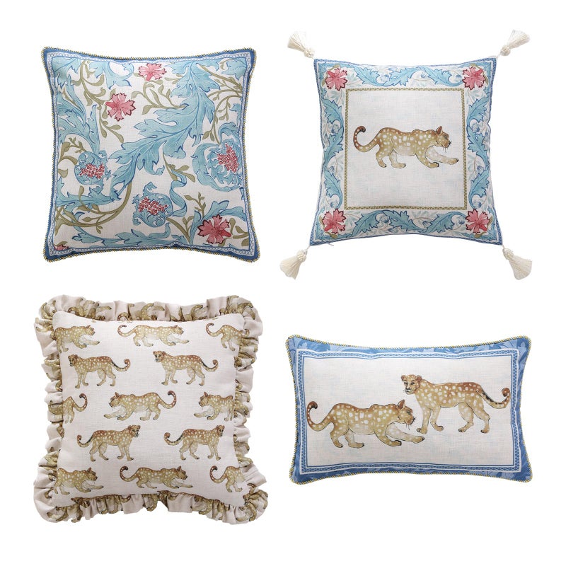 patdrea Designer Throw Pillow Covers for CouchVintage French Linen Pillows Cover with Cheetah Pattern and Luxury PendantFall Farmhouse Decorative Pillowcases for Bed Living Room Outdoor Set of 4
