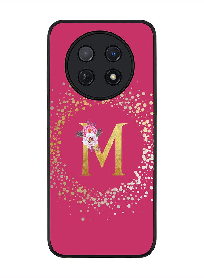 Stylizedd Cover for Huawei Nova Y91 4G / Huawei Enjoy 60X Case, Rugged Black Slim Fit Custom Monogram Initial Letter Floral Pattern Alphabet -M(Dark Pink Rose) - Image 1
