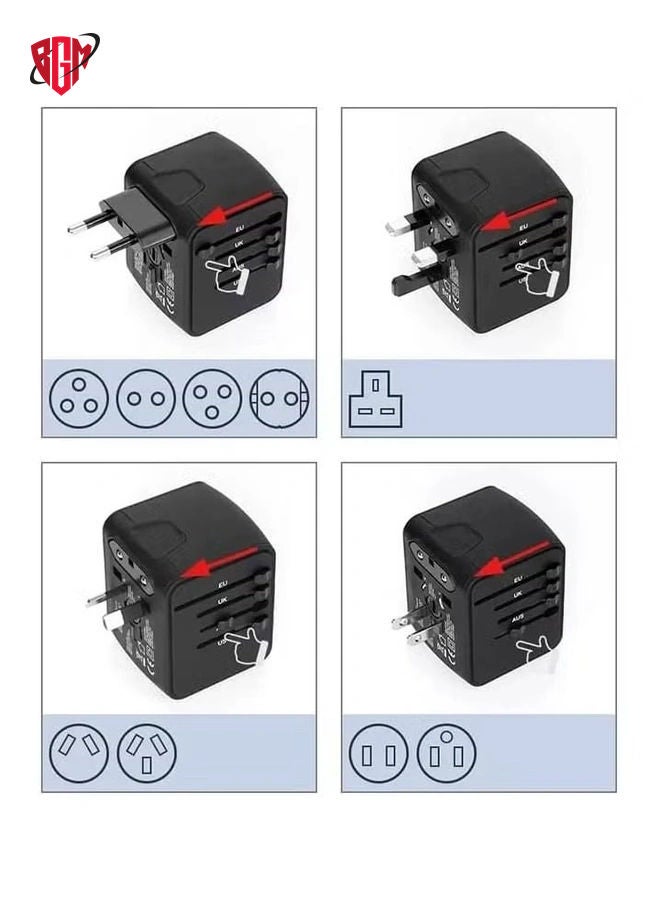 BGM Universal Travel Adapter with 3 USB + 1 Type C Charging Ports (Black) - Image 2