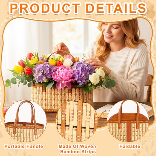 BOARDFEB Premium Woven Gift Baskets Set, 2 Pack Woven Storage Baskets with Handles with Golden Bows Gift Bags for Thoughtful Present Wrapping - Image 5