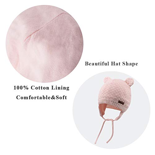 XIAOHAWANG Warm Baby Hat Cute Bear Toddler Earflap Beanie for Fall Winter (0-6 Months, A-Pink) - Image 5