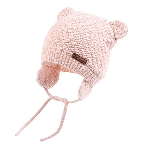 XIAOHAWANG Warm Baby Hat Cute Bear Toddler Earflap Beanie for Fall Winter (0-6 Months, A-Pink) - Image 1