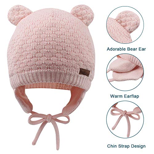 XIAOHAWANG Warm Baby Hat Cute Bear Toddler Earflap Beanie for Fall Winter (0-6 Months, A-Pink) - Image 4