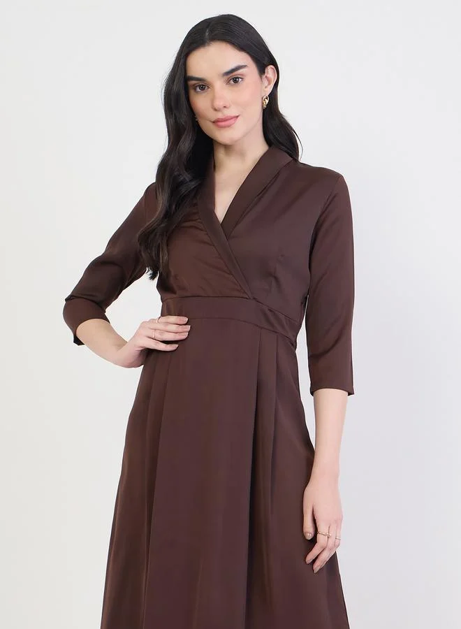 Styli  Women A-Line Midi Dress with 3/4 Sleeves for Women | Best Price UAE