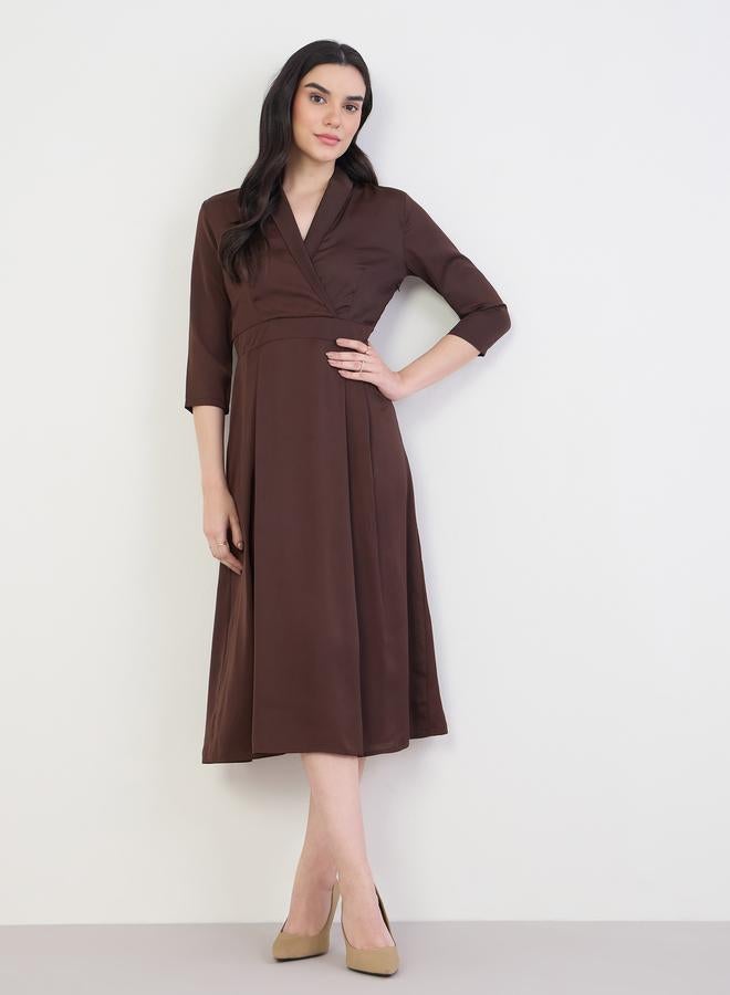 Women A-Line Midi Dress with 3/4 Sleeves