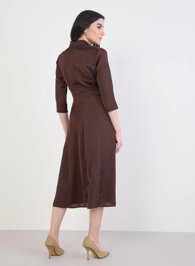 Styli  Women A-Line Midi Dress with 3/4 Sleeves for Women | Best Price UAE