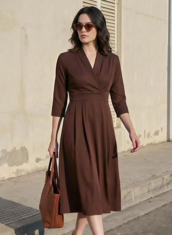 Styli Women A-Line Midi Dress with 3/4 Sleeves
