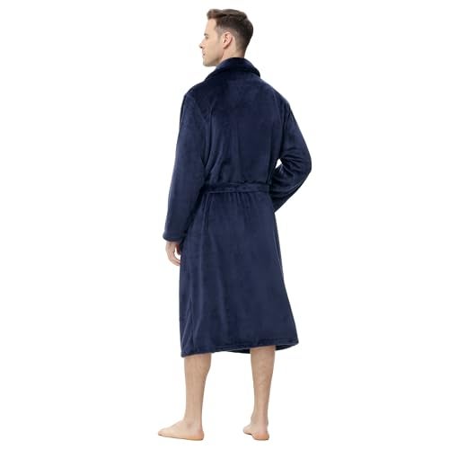 Yurhap Mens Fleece Robe, Soft Plush Robe for Men, Fluffy Bathrobe with Belt & 2 Pockets, Navy, L-XL - Image 2