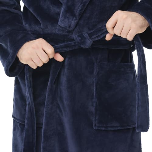 Yurhap Mens Fleece Robe, Soft Plush Robe for Men, Fluffy Bathrobe with Belt & 2 Pockets, Navy, L-XL - Image 5