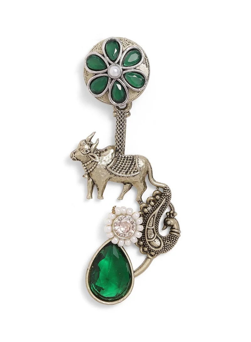 ISHIN  Green Colour Metallic Grey Plated Emerald Drop Earring for Women | Best Price UAE