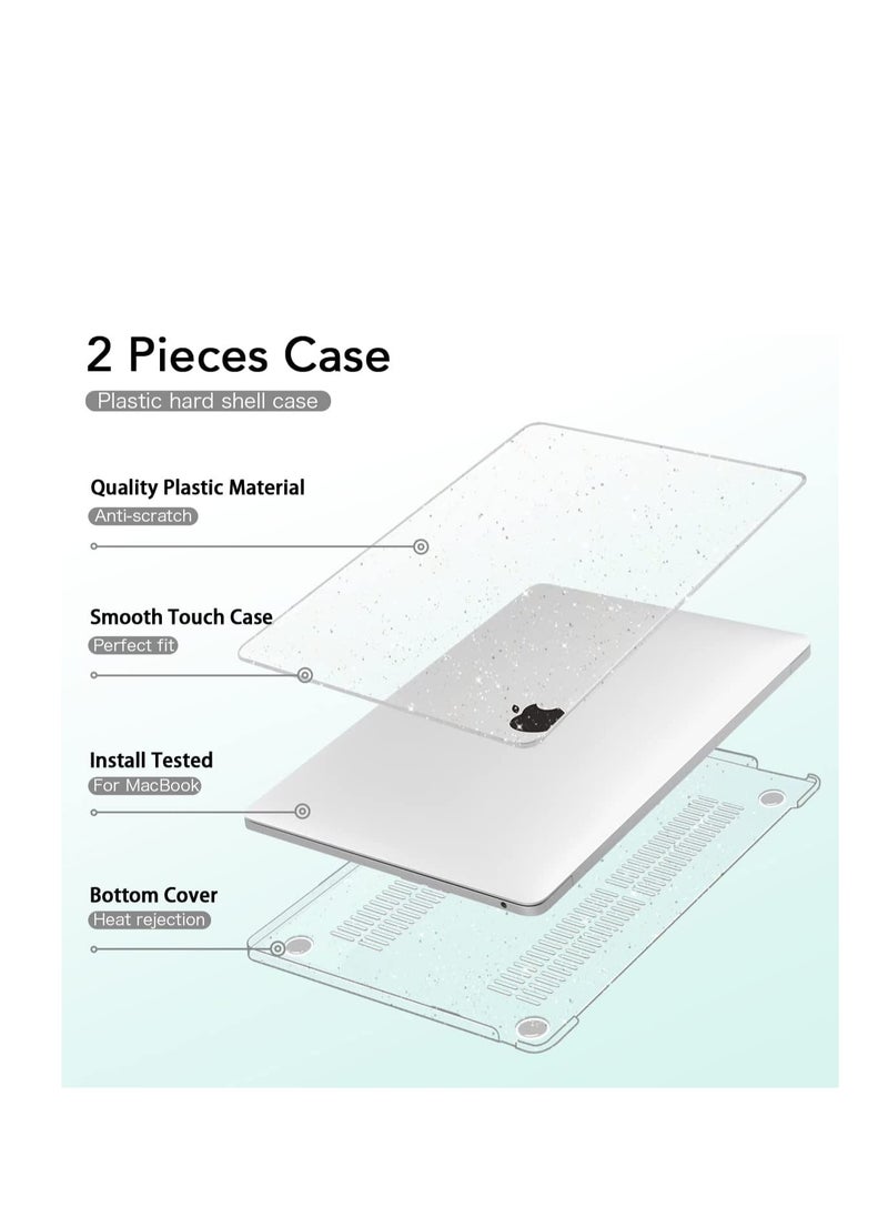 Sparkly Glitter Plastic Hard Shell Case Cover Compatible with MacBook Air 13.6 inch 2024 Release A3113 M3 Chip/2022 Release A2681 M2 Chip/2025 Release A3240 M4 Chip  with Touch ID, Clear
