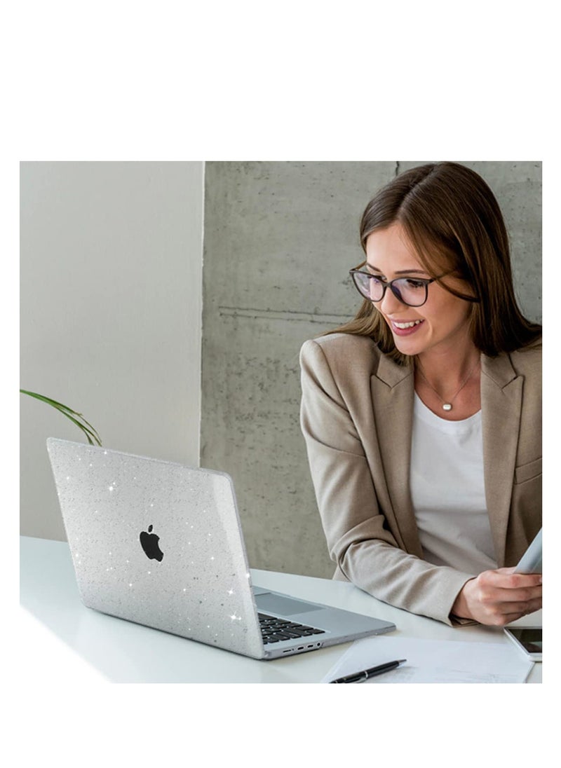 Sparkly Glitter Plastic Hard Shell Case Cover Compatible with MacBook Air 13.6 inch 2024 Release A3113 M3 Chip/2022 Release A2681 M2 Chip/2025 Release A3240 M4 Chip  with Touch ID, Clear