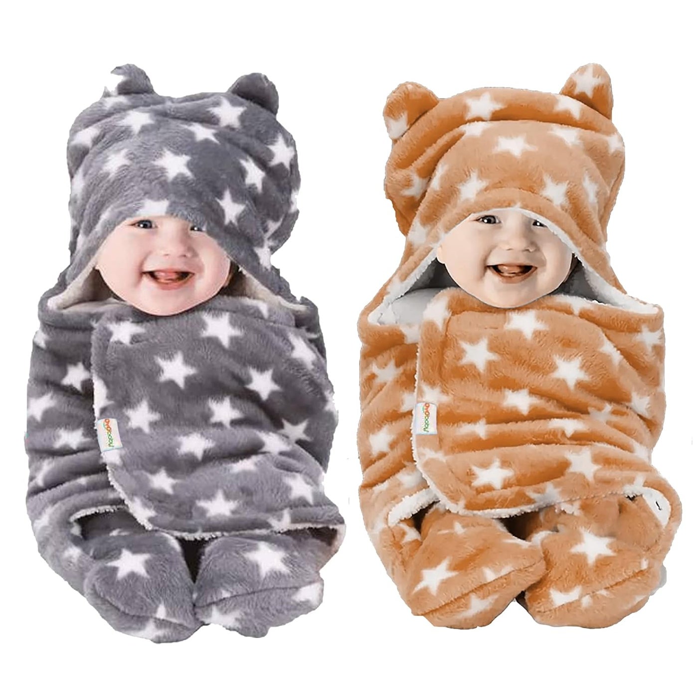 OYO BABY Baby Blankets New Born Combo Pack of Hooded Wrapper Sleeping Bag and Baby Bath Towel for 06 Months Baby Boys and Baby GirlsGray Pack of 2