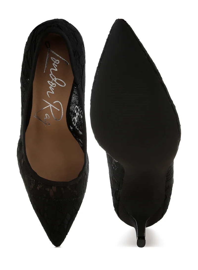 London Rag Stiletto Heel Lace Pumps in Black