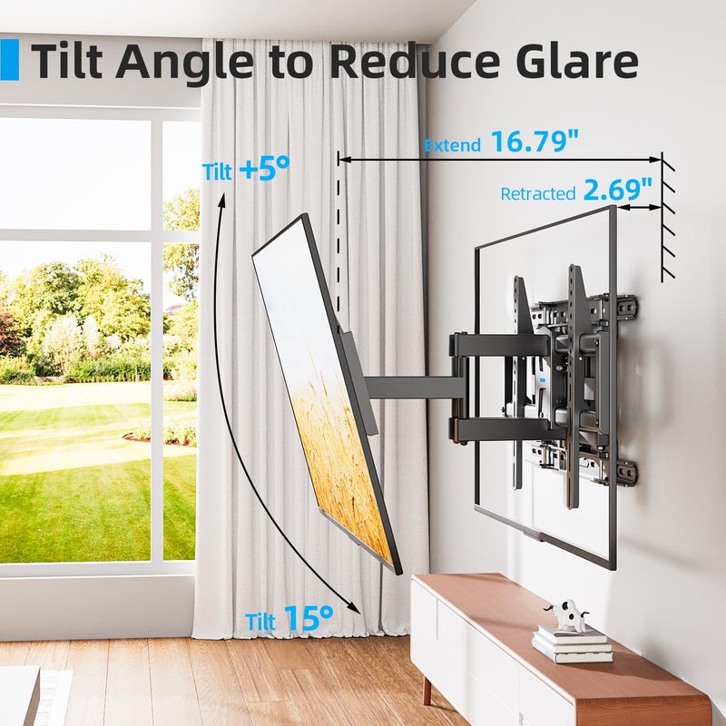 USX STAR Full Motion TV Wall Mount 24 inch Studs for Most 42-86 Inch TVs, Adjustable TV Wall Mount Swivel and Tilt, Loading 110 LBS, Max VESA 600x400mm, Fits 16", 18", 24" Studs - Image 5