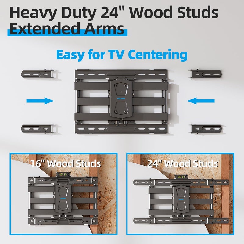 USX STAR Full Motion TV Wall Mount 24 inch Studs for Most 42-86 Inch TVs, Adjustable TV Wall Mount Swivel and Tilt, Loading 110 LBS, Max VESA 600x400mm, Fits 16", 18", 24" Studs - Image 3