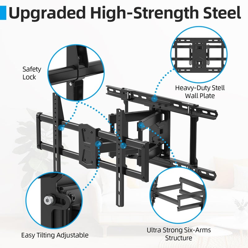 USX STAR Full Motion TV Wall Mount 24 inch Studs for Most 42-86 Inch TVs, Adjustable TV Wall Mount Swivel and Tilt, Loading 110 LBS, Max VESA 600x400mm, Fits 16", 18", 24" Studs - Image 4