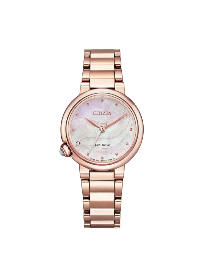 CITIZEN Women's Stainless Steel with Sakura Pink Gold Plating Strap Eco-Drive Standard Watch EM0912-84Y - 30 mm