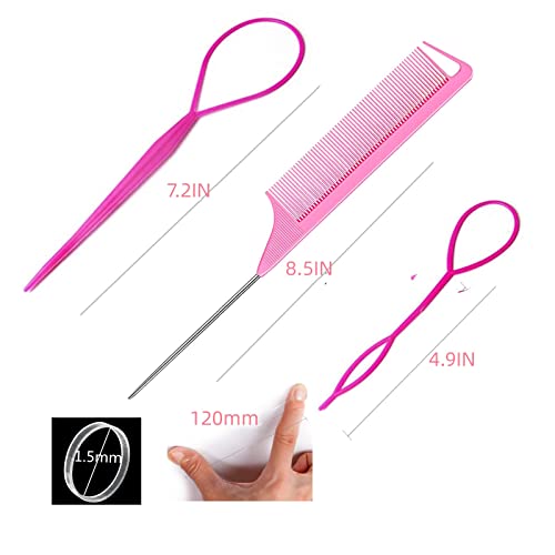 Schembo 1000Pcs Hair Rubber Bands, Soft Small Hair Elastics for Girls and Women, 2pcs Topsy Tail Tools, 1 Rat Tail Comb, Pink Schembo - Image 2