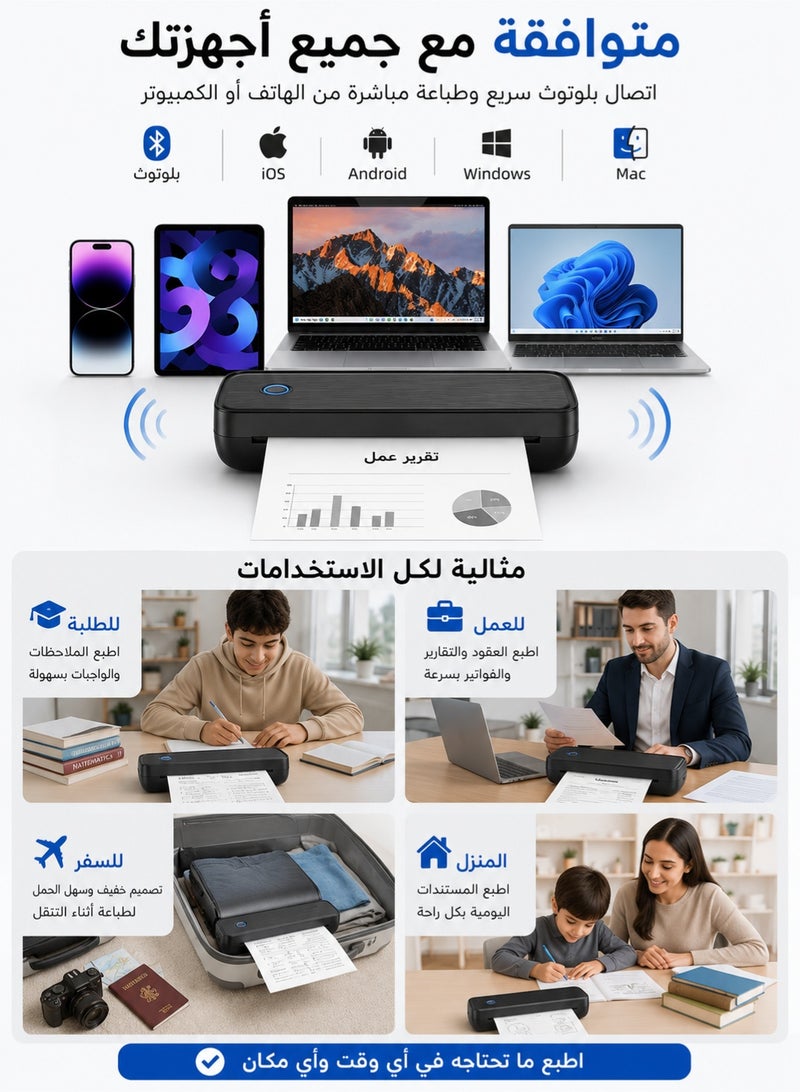 OULIYO Portable A4 Thermal Printer – Wireless Inkless Bluetooth Printer for Phone & Laptop – Compatible with iOS Android Windows Mac – Travel & Office Mini Printer - Image 4