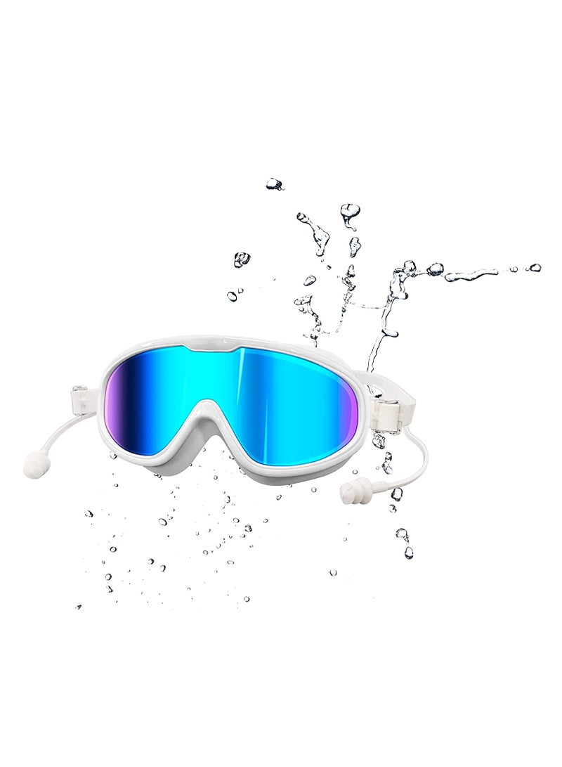 Barakah Kids Swim Goggles - HD Wide Side, Anti-Fog, and UV Protection for Small Faces Adults With Conjoined Earplugs Easy Adjustment UP Goggles, Side And Anti Fog Spray Kids Goggles Swimming 8-12 (White) - Image 1