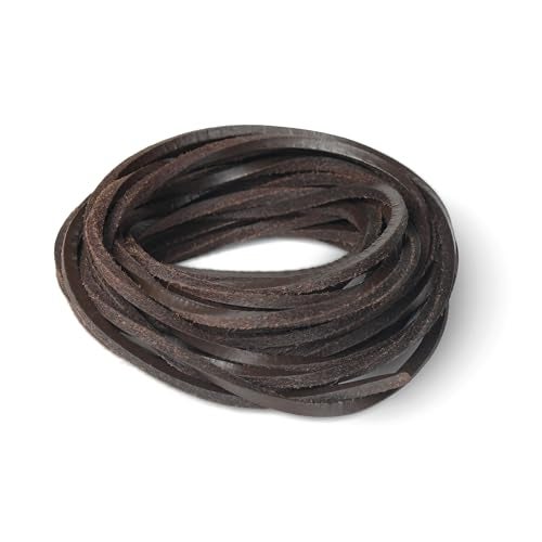 Genique Real/Genuine 3mm Leather Cord 5 Metres, 1/8 inch Leather Strips, Leather Shoe Laces, for Boot Laces, Necklace, Bracelets, Jewelry Making, Crafting, Baseball Glove Repair (Brown, 3MM) - Image 2