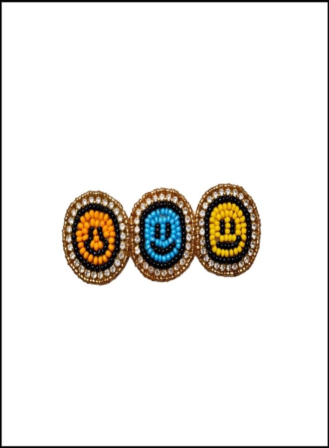 Abeo India Triple Smiley Hair Clips, Handmade Beaded, Multicolour, 8.9 cm Length - Image 1