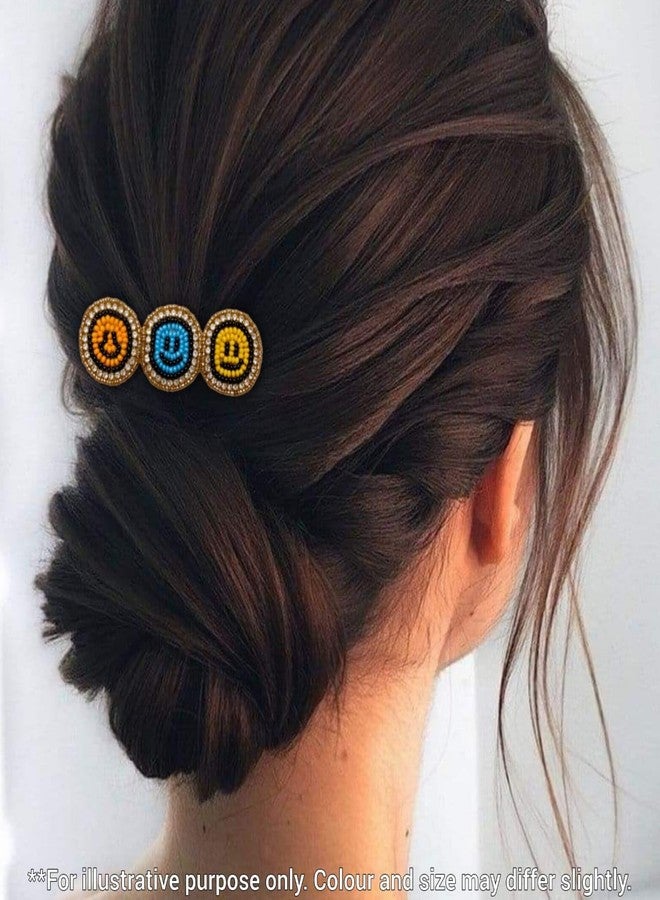 Abeo India Triple Smiley Hair Clips, Handmade Beaded, Multicolour, 8.9 cm Length - Image 3