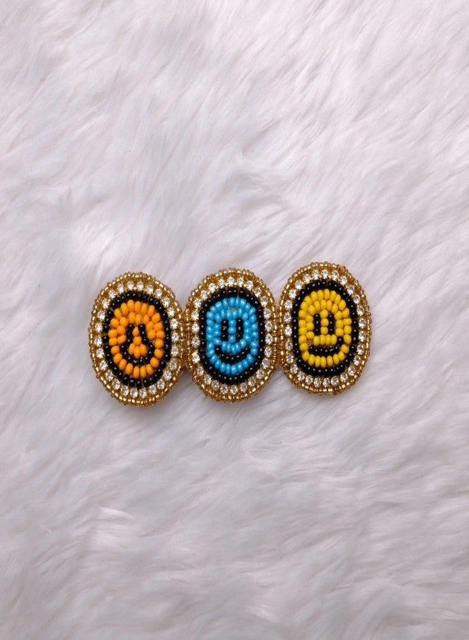 Abeo India Triple Smiley Hair Clips, Handmade Beaded, Multicolour, 8.9 cm Length - Image 2