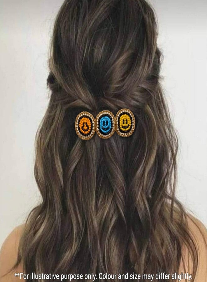 Abeo India Triple Smiley Hair Clips, Handmade Beaded, Multicolour, 8.9 cm Length - Image 4