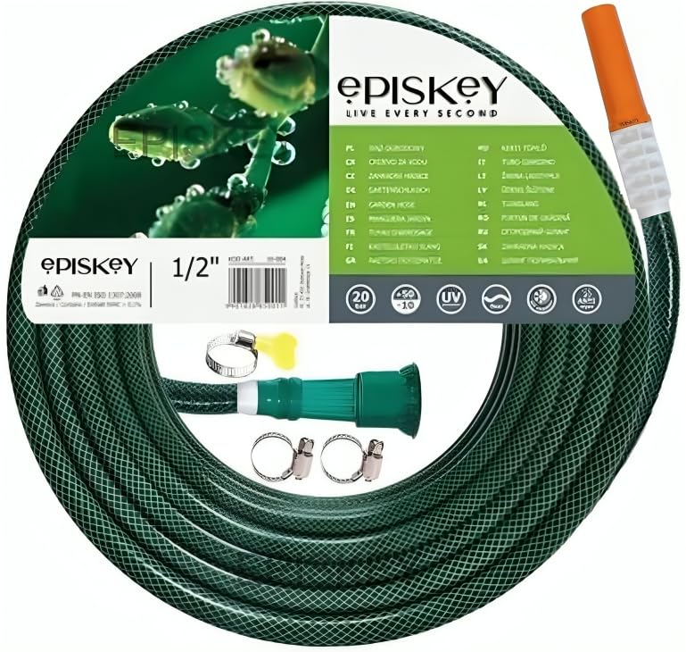 Episkey Heavy Duty 20 Meter Garden Hose | Flexible Expandable Water Pipe with Double Latex Core & Braided Outer Layer | Adjustable PVC Spray Nozzle Gun,Tap Connector & 2 Hose Clamps | Leak & Kink free - Image 1