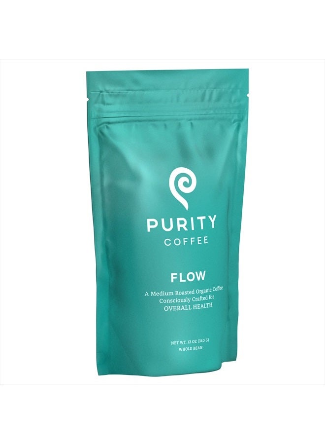 PURITY COFFEE Purity Coffee FLOW Medium Roast Organic Coffee - USDA Certified Organic Specialty Grade Arabica Whole Bean Coffee - 12 oz Bag  - Image 1