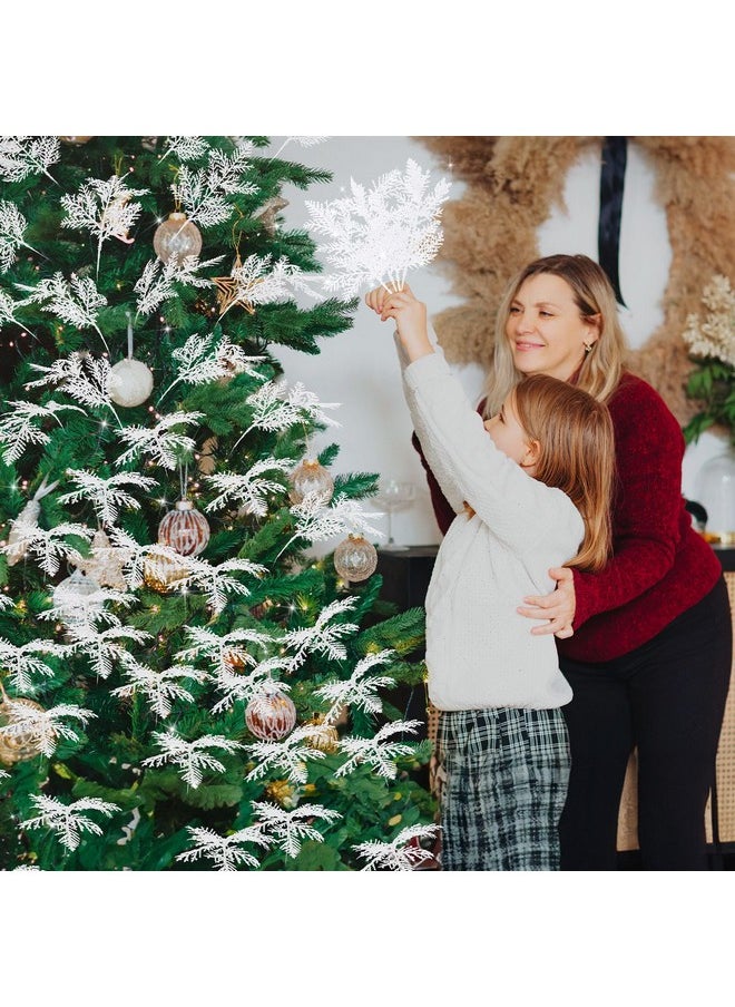 Waydress 60 Pieces Christmas Floral Picks Artificial Pine Needles Branches Fake Tree Branches Christmas Floral Picks Glitter Fake Floral Twig Picks for Christmas Tree Home Wreaths Holiday Decor (Shiny White)  - Image 4