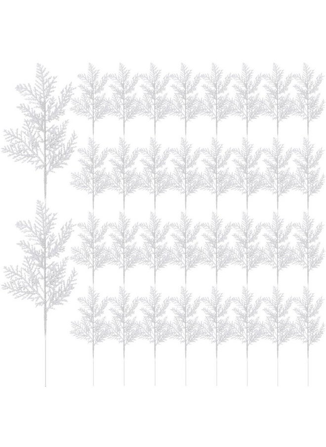 Waydress 60 Pieces Christmas Floral Picks Artificial Pine Needles Branches Fake Tree Branches Christmas Floral Picks Glitter Fake Floral Twig Picks for Christmas Tree Home Wreaths Holiday Decor (Shiny White)  - Image 1