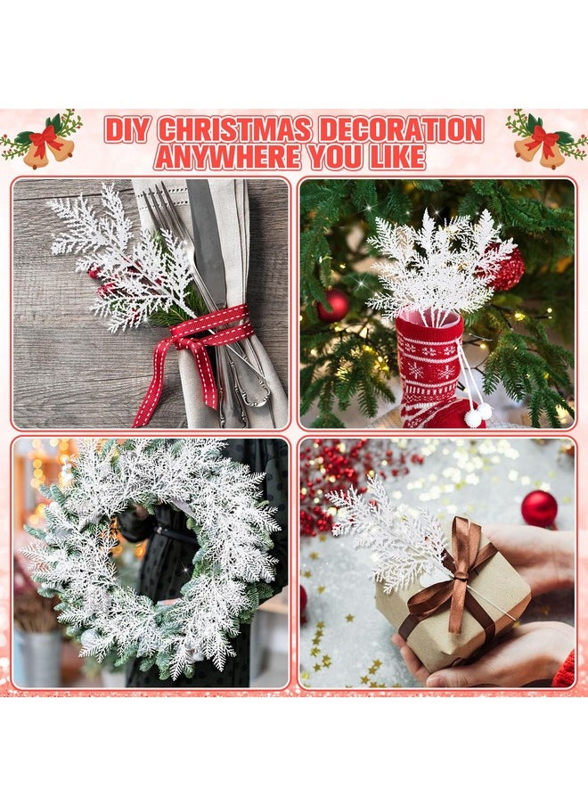 Waydress 60 Pieces Christmas Floral Picks Artificial Pine Needles Branches Fake Tree Branches Christmas Floral Picks Glitter Fake Floral Twig Picks for Christmas Tree Home Wreaths Holiday Decor (Shiny White)  - Image 3